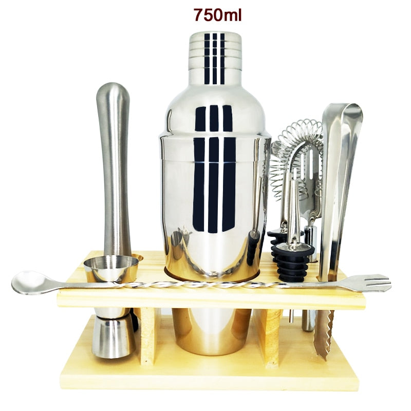 Mr.YouWho 550ml/750ml Stainless Steel Cocktail Making Set with Wooden Display Stand