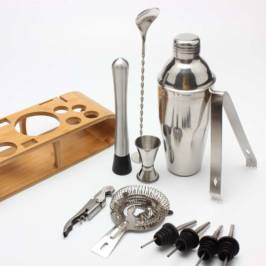 Mr.YouWho 550ml/750ml Stainless Steel Cocktail Making Set with Wooden Display Stand