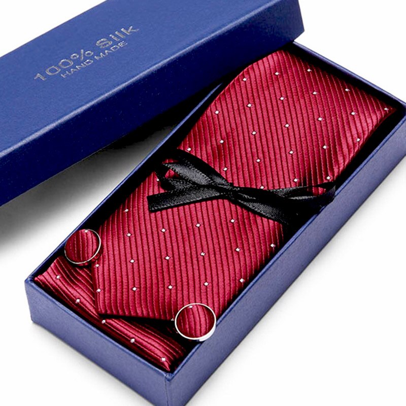 Gift box Tie 100% Silk Jacquard Woven Necktie Hanky Cufflinks Set - Mr.YouWho