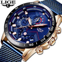Load image into Gallery viewer, LIGE Fashion Mens Watches Top Brand Luxury WristWatch Quartz Clock Blue Watch Men Waterproof Sport Chronograph Relogio Masculino