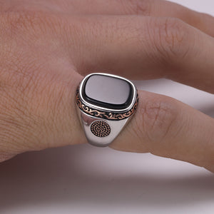 Sterling Silver 925 Vintage Ring with Natural Black Onyx Stone - Mr.YouWho