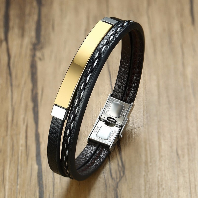 Engrave your own Stainless Steel Leather Bracelet - Mr.YouWho