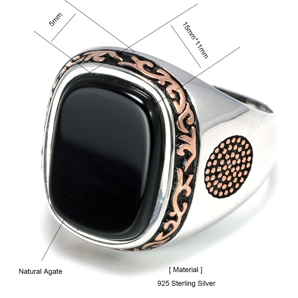 Sterling Silver 925 Vintage Ring with Natural Black Onyx Stone - Mr.YouWho