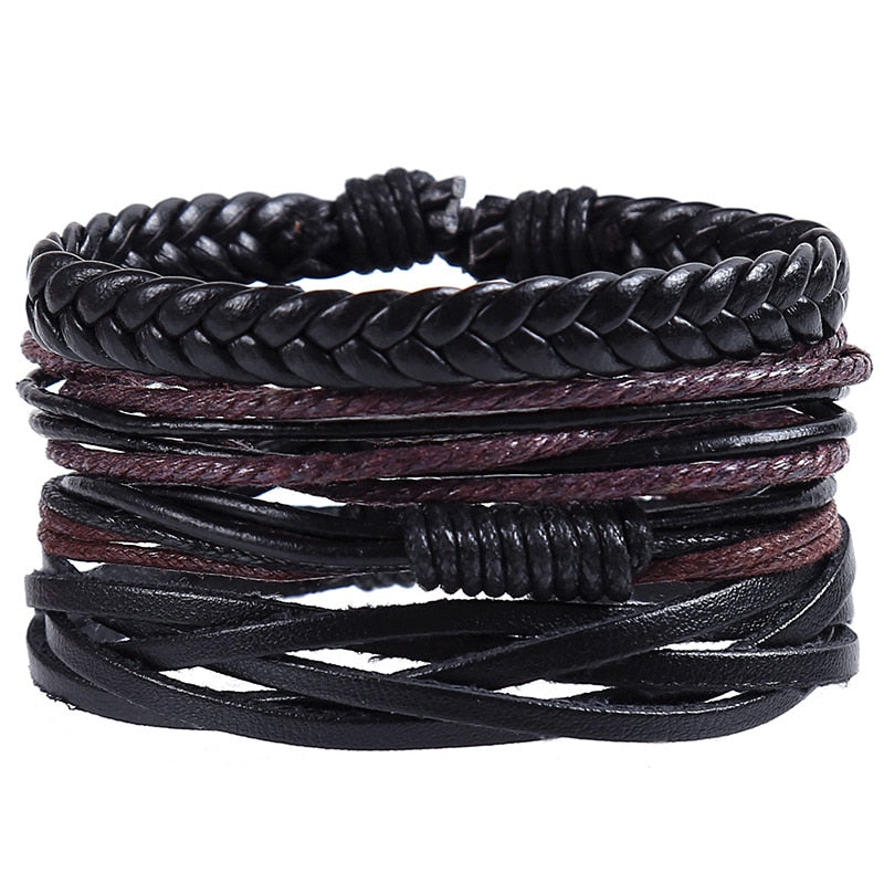 Tibetan Wood Beads Wrap Leather Cord Layers - Mr.YouWho