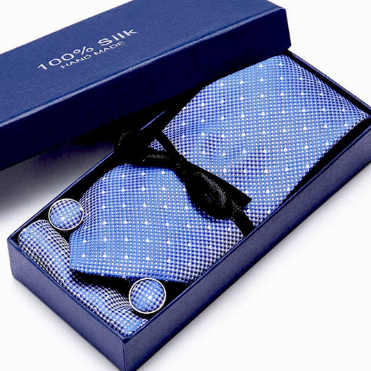 Gift box Tie 100% Silk Jacquard Woven Necktie Hanky Cufflinks Set - Mr.YouWho
