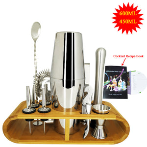 Mr.YouWho 550ml/750ml Stainless Steel Cocktail Making Set with Wooden Display Stand