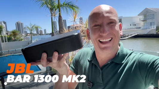 JBL Bar 1300 MK2 soundbar with wireless surround speakers and subwoofer in Australian lounge room