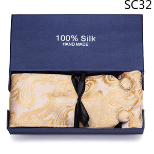 Gift box Tie 100% Silk Jacquard Woven Necktie Hanky Cufflinks Set - Mr.YouWho