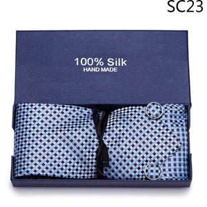 Gift box Tie 100% Silk Jacquard Woven Necktie Hanky Cufflinks Set - Mr.YouWho