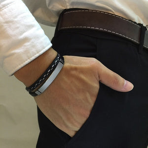 Engrave your own Stainless Steel Leather Bracelet - Mr.YouWho
