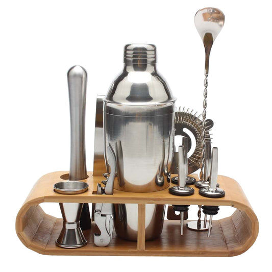 Mr.YouWho 550ml/750ml Stainless Steel Cocktail Making Set with Wooden Display Stand