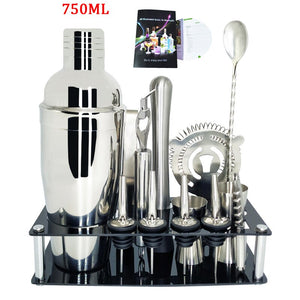 Mr.YouWho 550ml/750ml Stainless Steel Cocktail Making Set with Wooden Display Stand