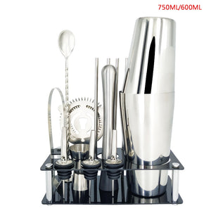 Mr.YouWho 550ml/750ml Stainless Steel Cocktail Making Set with Wooden Display Stand