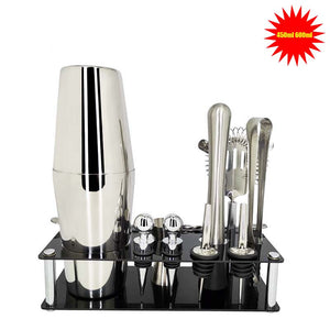Mr.YouWho 550ml/750ml Stainless Steel Cocktail Making Set with Wooden Display Stand