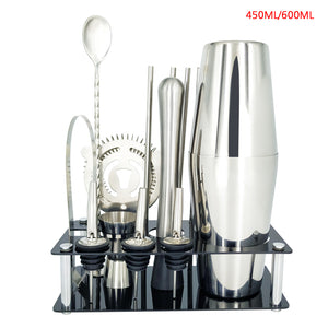 Mr.YouWho 550ml/750ml Stainless Steel Cocktail Making Set with Wooden Display Stand