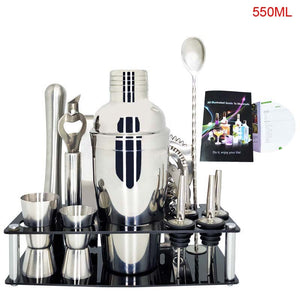 Mr.YouWho 550ml/750ml Stainless Steel Cocktail Making Set with Wooden Display Stand