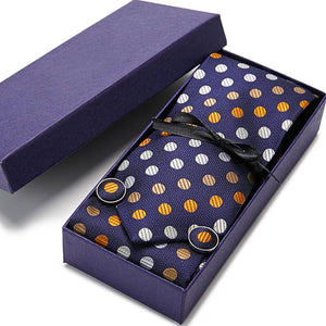 Gift box Tie 100% Silk Jacquard Woven Necktie Hanky Cufflinks Set - Mr.YouWho