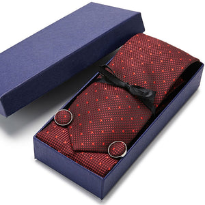 Gift box Tie 100% Silk Jacquard Woven Necktie Hanky Cufflinks Set - Mr.YouWho