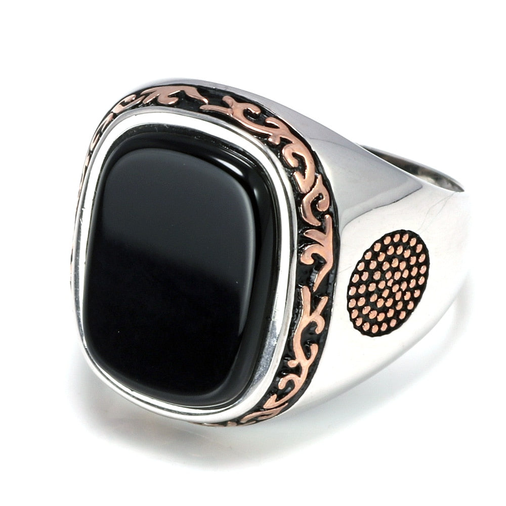 Sterling Silver 925 Vintage Ring with Natural Black Onyx Stone - Mr.YouWho