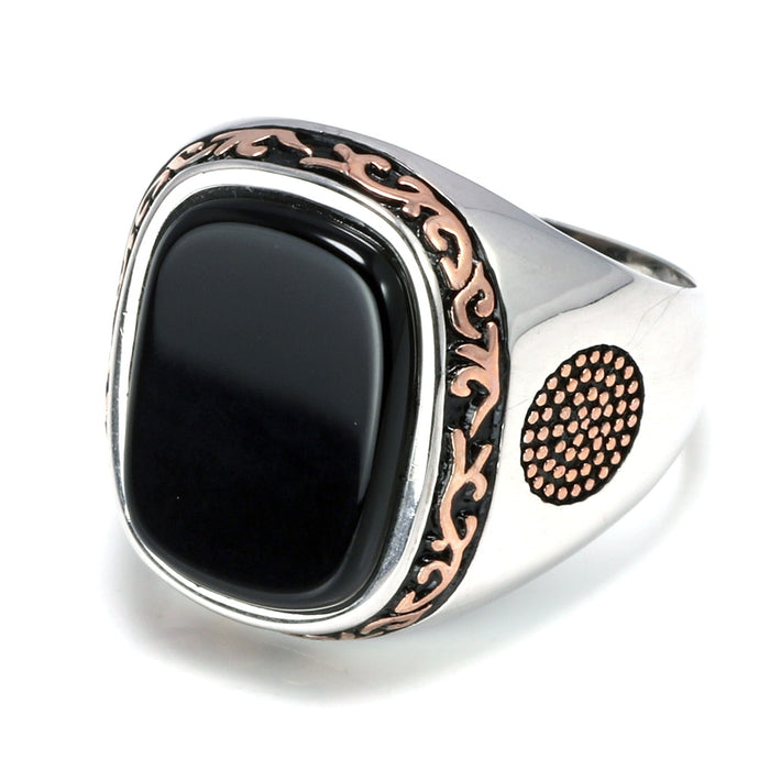 Sterling Silver 925 Vintage Ring with Natural Black Onyx Stone - Mr.YouWho