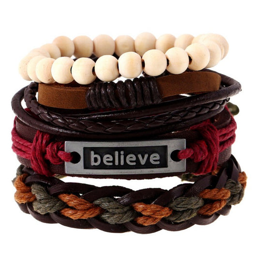 Tibetan Wood Beads Wrap Leather Cord Layers - Mr.YouWho
