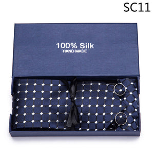 Gift box Tie 100% Silk Jacquard Woven Necktie Hanky Cufflinks Set - Mr.YouWho