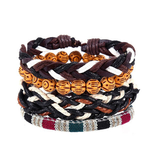 Tibetan Wood Beads Wrap Leather Cord Layers - Mr.YouWho