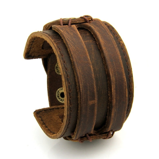 Leather Double Cuff Stylish Wide Bracelet - Mr.YouWho