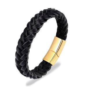 Stainless Steel Chain Woven Leather Bracelet - Mr.YouWho
