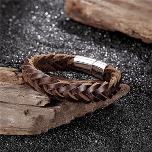 Stainless Steel Chain Woven Leather Bracelet - Mr.YouWho