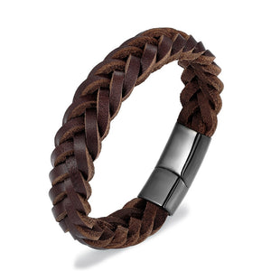 Stainless Steel Chain Woven Leather Bracelet - Mr.YouWho