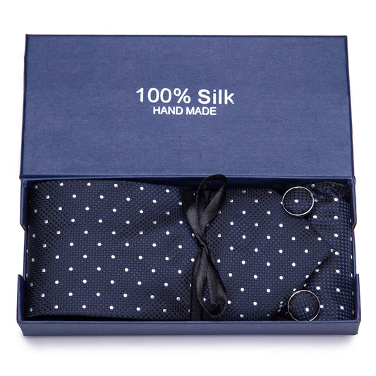 Gift box Tie 100% Silk Jacquard Woven Necktie Hanky Cufflinks Set - Mr.YouWho