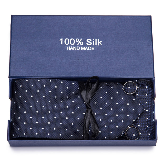 Gift box Tie 100% Silk Jacquard Woven Necktie Hanky Cufflinks Set - Mr.YouWho