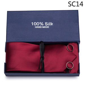 Gift box Tie 100% Silk Jacquard Woven Necktie Hanky Cufflinks Set - Mr.YouWho
