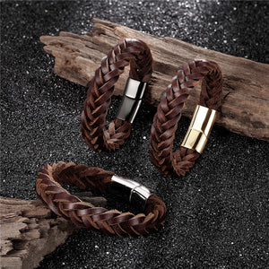 Stainless Steel Chain Woven Leather Bracelet - Mr.YouWho