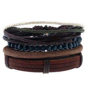 Tibetan Wood Beads Wrap Leather Cord Layers - Mr.YouWho
