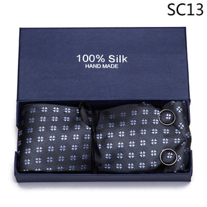 Gift box Tie 100% Silk Jacquard Woven Necktie Hanky Cufflinks Set - Mr.YouWho
