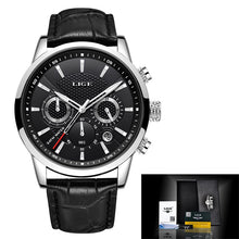 Load image into Gallery viewer, Lige Watch Men&#39;s Leather Band Black White