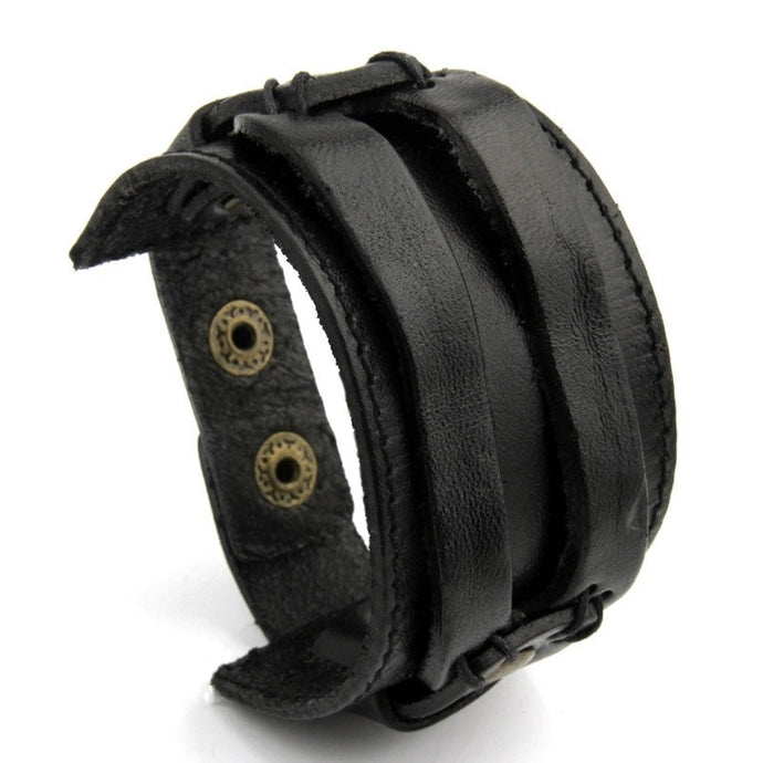 Leather Double Cuff Stylish Wide Bracelet - Mr.YouWho