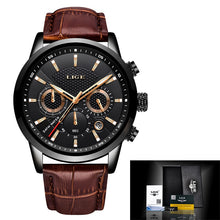 Load image into Gallery viewer, Lige Watch Men&#39;s Leather Band Full Black