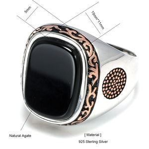 Sterling Silver 925 Vintage Ring with Natural Black Onyx Stone - Mr.YouWho
