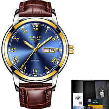 Load image into Gallery viewer, Lige Watch Men&#39;s Leather Band Yellow Blue