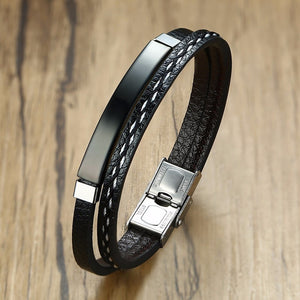 Engrave your own Stainless Steel Leather Bracelet - Mr.YouWho