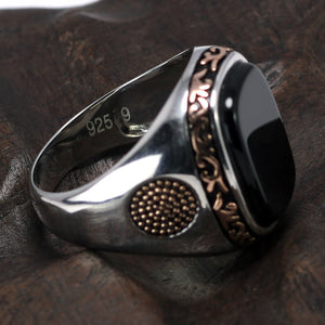 Sterling Silver 925 Vintage Ring with Natural Black Onyx Stone - Mr.YouWho