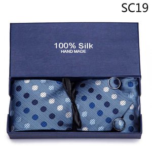 Gift box Tie 100% Silk Jacquard Woven Necktie Hanky Cufflinks Set - Mr.YouWho