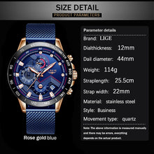 Load image into Gallery viewer, LIGE Fashion Mens Watches Top Brand Luxury WristWatch Quartz Clock Blue Watch Men Waterproof Sport Chronograph Relogio Masculino