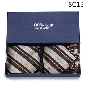 Gift box Tie 100% Silk Jacquard Woven Necktie Hanky Cufflinks Set - Mr.YouWho