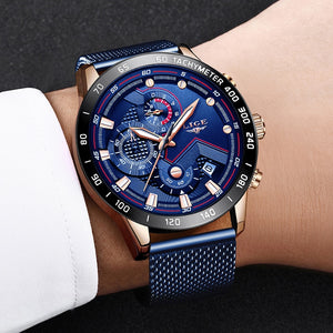 LIGE Fashion Mens Watches Top Brand Luxury WristWatch Quartz Clock Blue Watch Men Waterproof Sport Chronograph Relogio Masculino