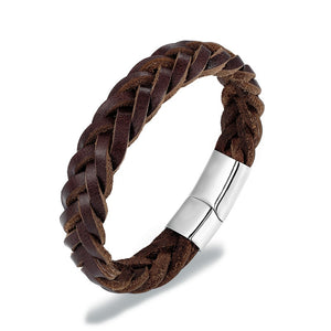 Stainless Steel Chain Woven Leather Bracelet - Mr.YouWho