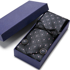 Gift box Tie 100% Silk Jacquard Woven Necktie Hanky Cufflinks Set - Mr.YouWho
